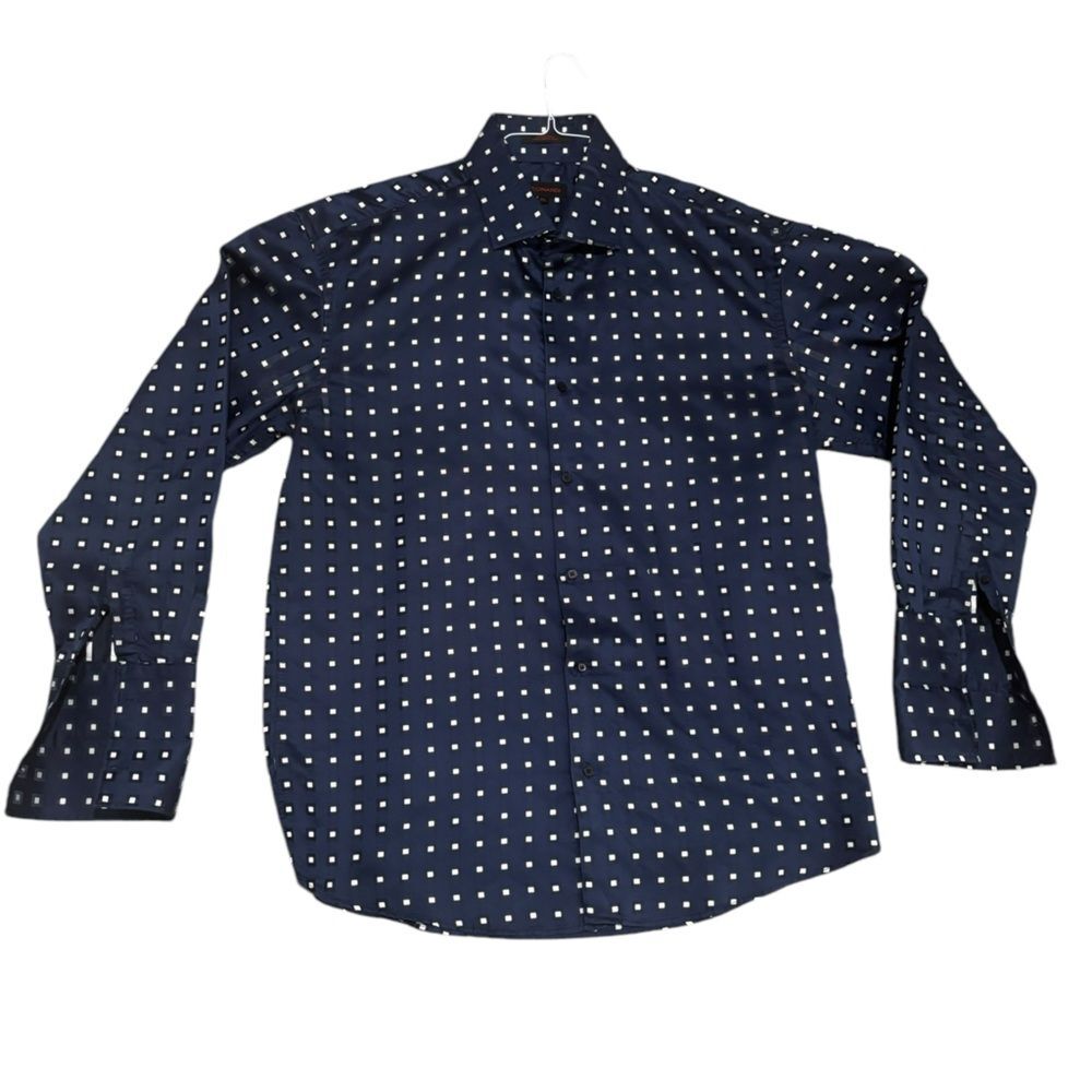 Men's Navy/White Polka Dot Big & Tall Dress Shirt by Leonardi -size 3XL